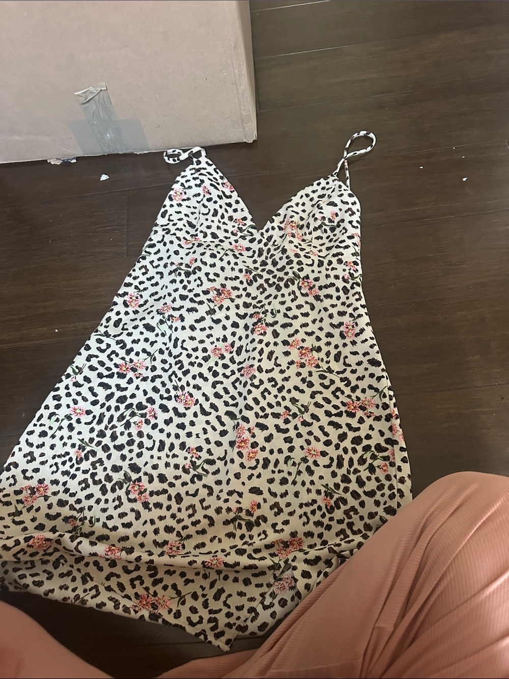 Floral Leopard Slip Dress in Cream, Black & Pink